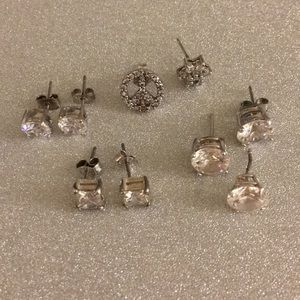 2 Pairs of Sterling CZ Earrings & 5 Single Earring